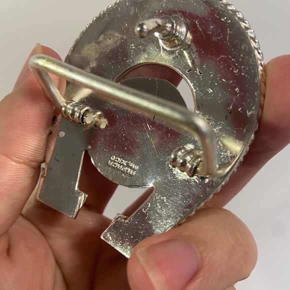 Mexican Alpaca Silver Gold Tone Horseshoe Belt Buckle - Picture 5 of 7